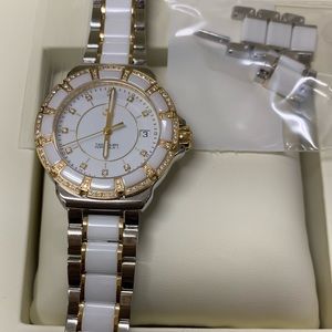Tag heuer white ceramic watch with diamonds